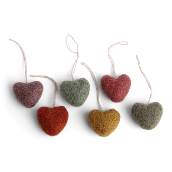 Felt Christmas Tree Decoration - Mini Hearts in Pastel Tones (Set of 6)